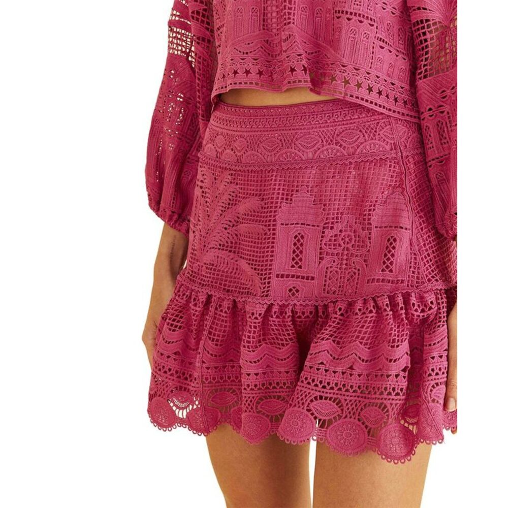Farm Rio Womens Morada Boa Guipire Pink Mini Skirt